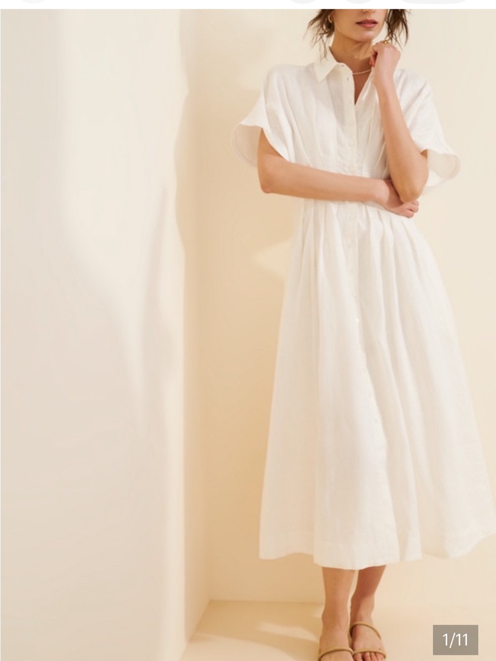 Blue Anthropologie Exquise 100% Linen The Tobie Pleated Shirt Midi Dress S